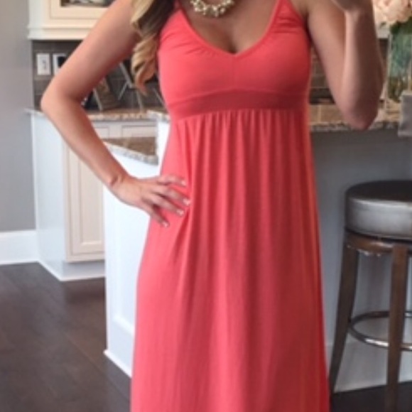 navy and coral maxi dress
